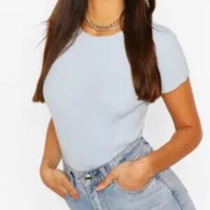 Boohoo Rib Knit Crew Neck Sky Blue Short Sleeve Tee SOLD OUT ONLINE